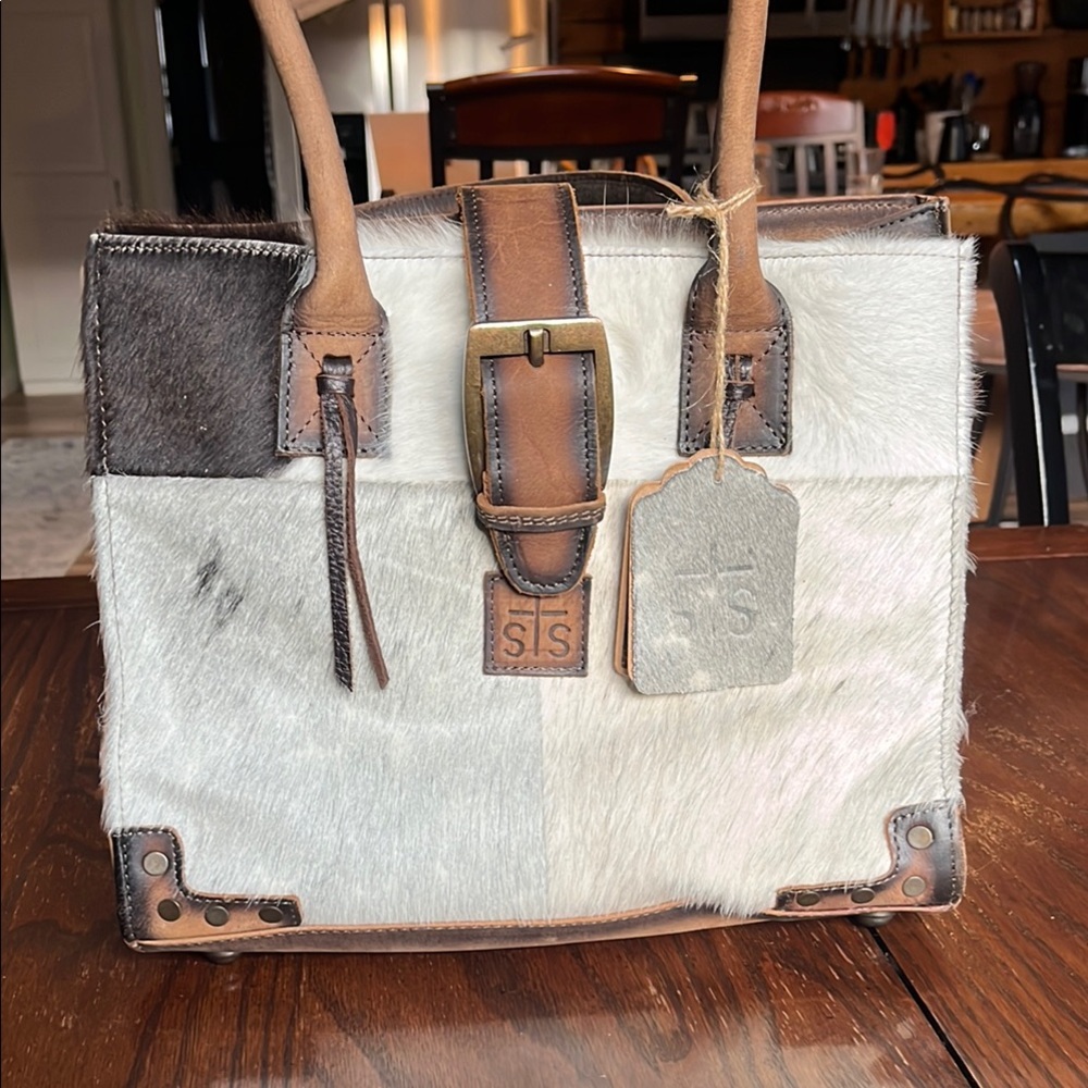 Elegant White and Brown Leather Tote